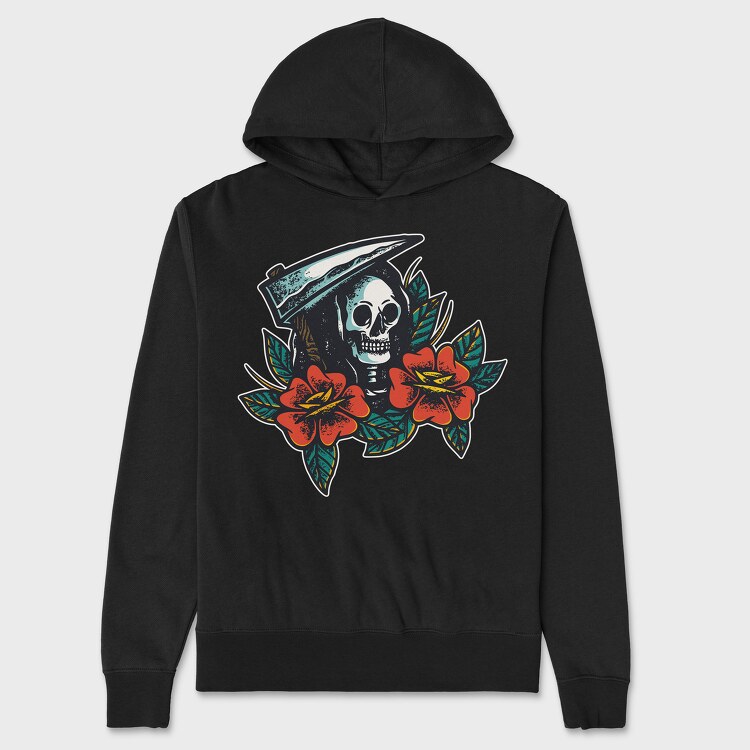 Skull and Flowers Texture Illustrations, Hanorac Oversize Barbati (Unisex)