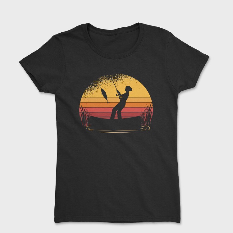 Tricou Femei, Woman Fishing Sunset