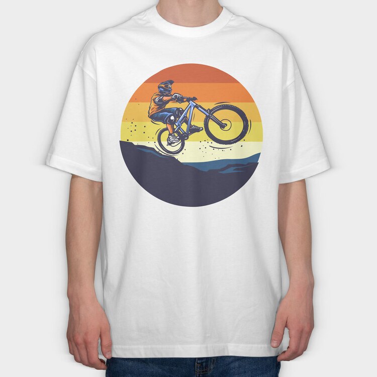 Mountain Bike Sunset, Tricou Oversize Barbati (Unisex)