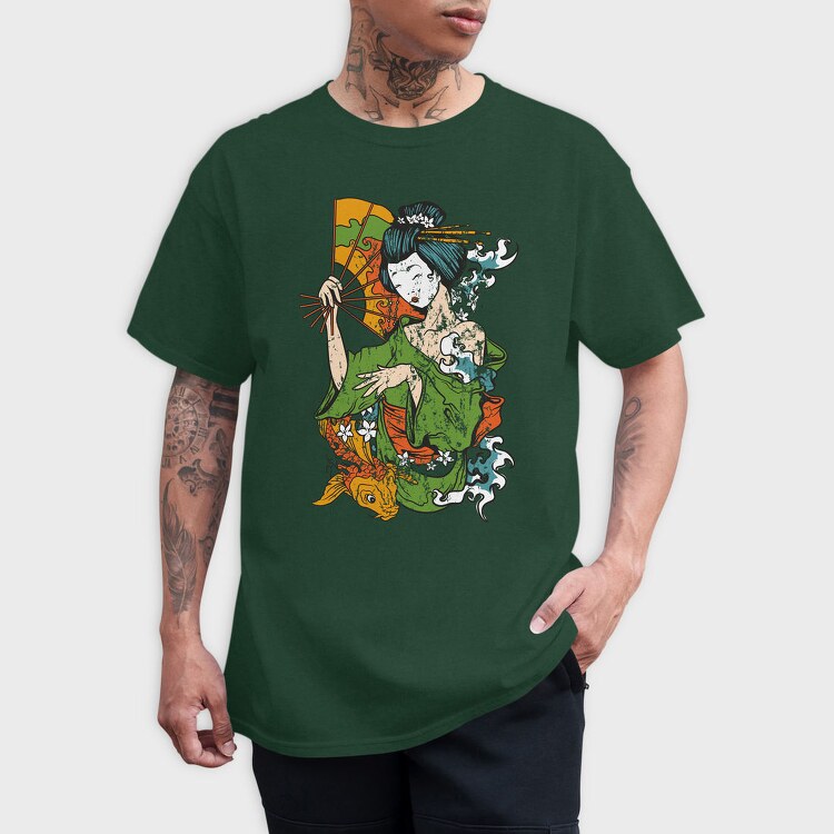 Geisha Koi Fan, Tricou Barbati (Unisex)