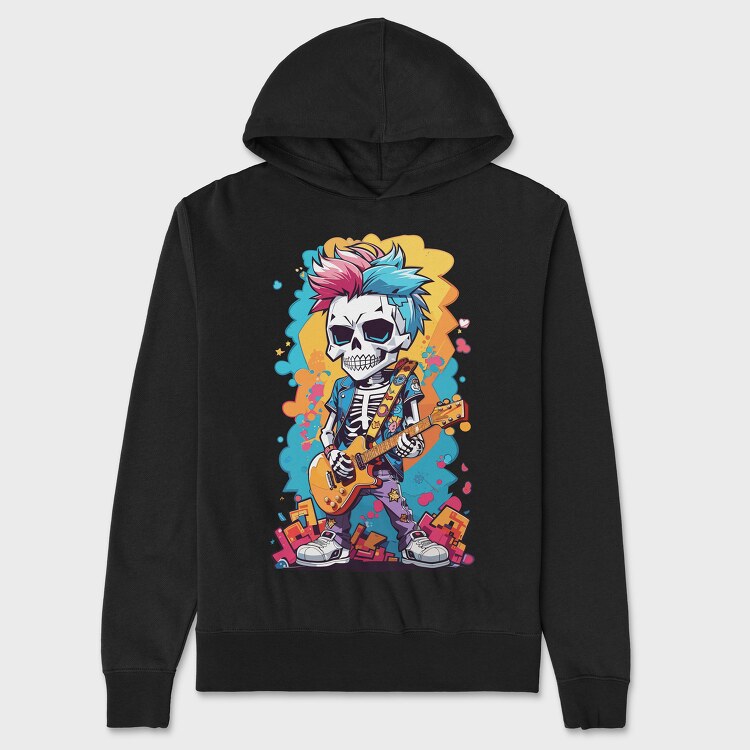 Colorful Guitarist Skeleton, Hanorac Oversize Barbati (Unisex)