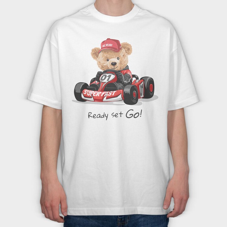 Teddy Race Car Go, Tricou Oversize Barbati (Unisex)