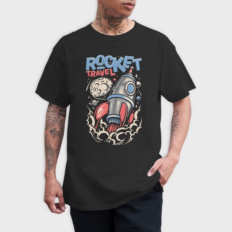 Rocket Travel Blastoff, Tricou Barbati (Unisex)