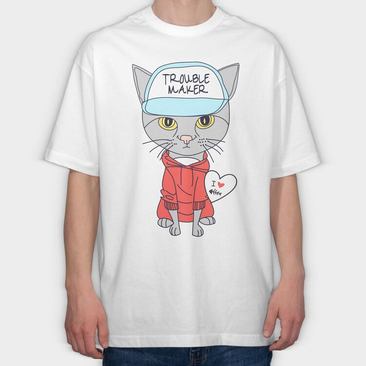 Troublemaker Cat Hoodie, Tricou Oversize Barbati (Unisex)