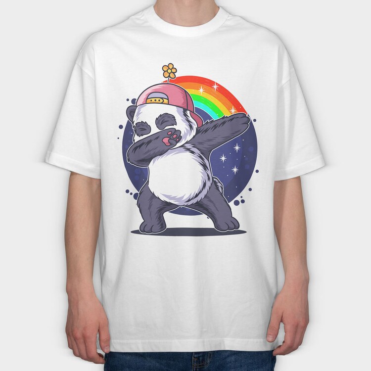 Panda Dabbing Rainbow, Tricou Oversize Barbati (Unisex)