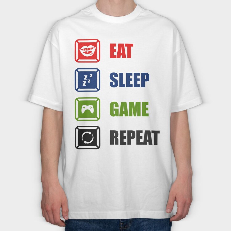 Eat Sleep Game Repeat, Tricou Oversize Barbati (Unisex)