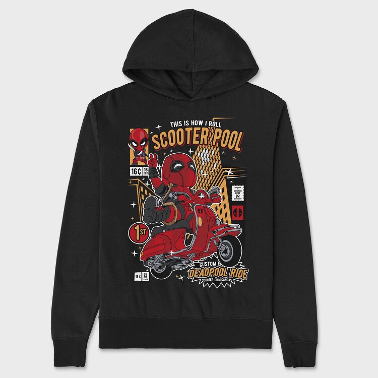 Deadpool Scooter, Hanorac Oversize Barbati (Unisex)