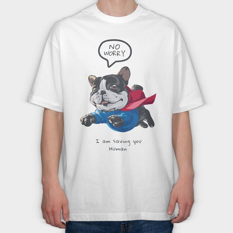 Bulldog Superhero, Tricou Oversize Barbati (Unisex)