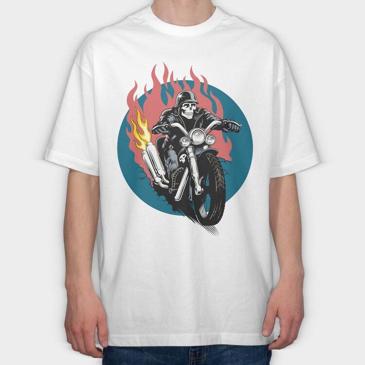Burning Skull Rider, Tricou Oversize Barbati (Unisex)