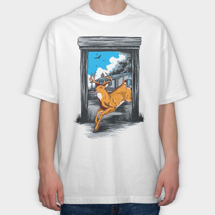 Leaping Deer House, Tricou Oversize Barbati (Unisex)