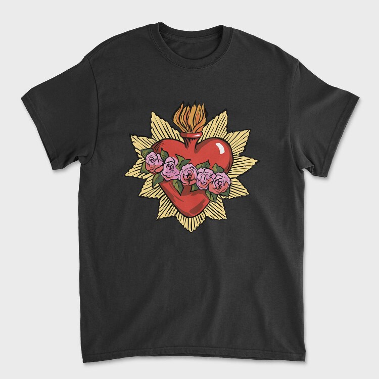 Flaming Heart Roses, Tricou Barbati (Unisex)