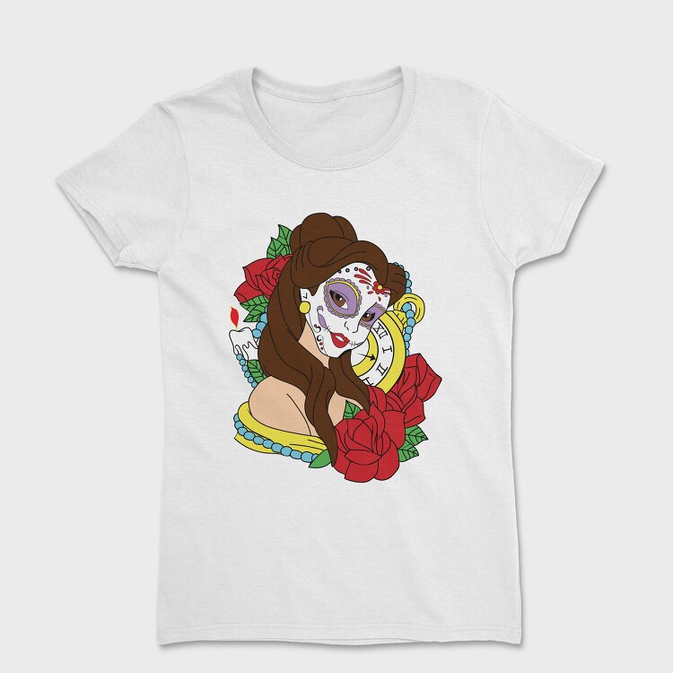 Sugar Skull Rose Clock, Tricou Femei
