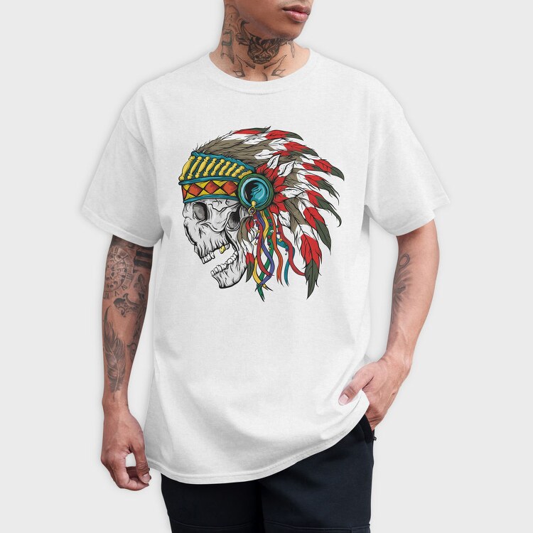 Skull Chief Feathers, Tricou Barbati (Unisex)