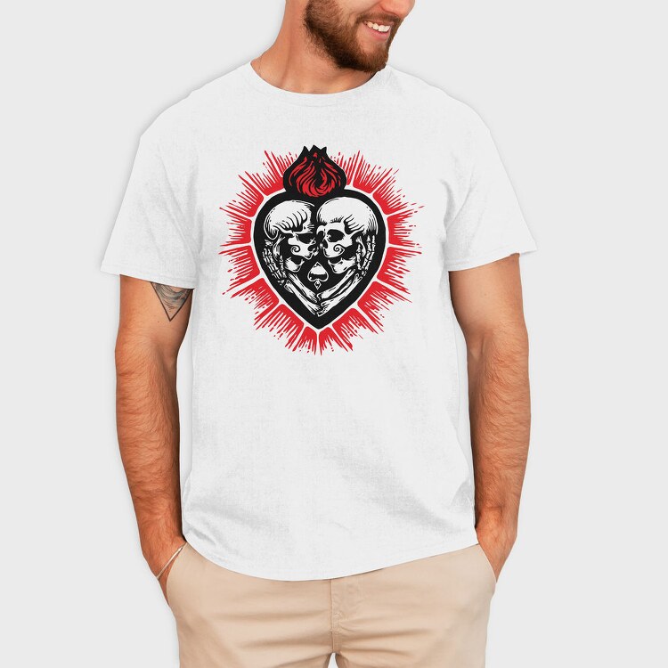 Skull Heart Fire, Tricou Barbati (Unisex)