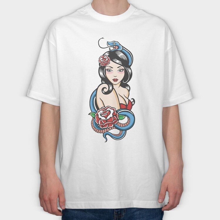 Snake Rose Beauty, Tricou Oversize Barbati (Unisex)