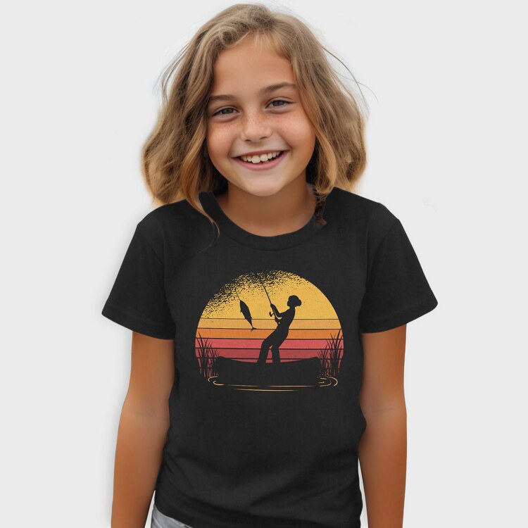 Woman Fishing Sunset, Tricou Copii