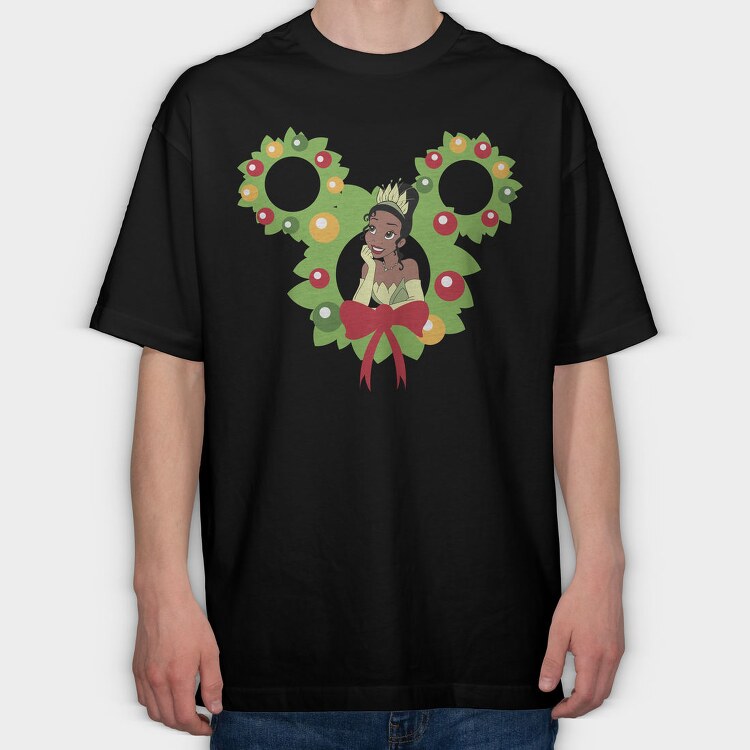 Tiana Holiday Wreath, Tricou Oversize Barbati (Unisex)