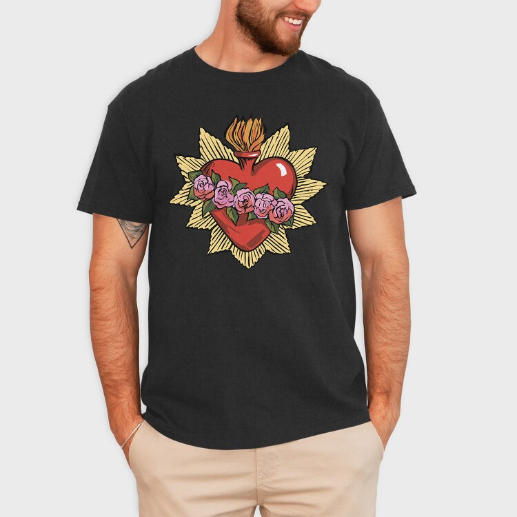 Flaming Heart Roses, Tricou Barbati (Unisex)