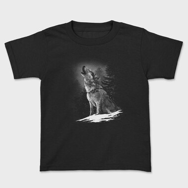 Realistic Wolf Monocrhome Howl, Tricou Copii