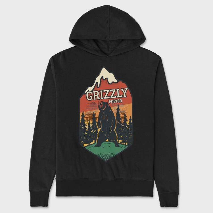 Retro Grizzly Power, Hanorac Oversize Barbati (Unisex)