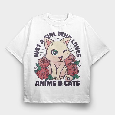 Cat Rose Anime, Tricou Oversize Barbati (Unisex)