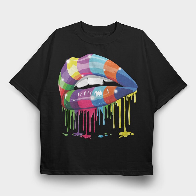 Colorful Lips Drip, Tricou Oversize Barbati (Unisex)