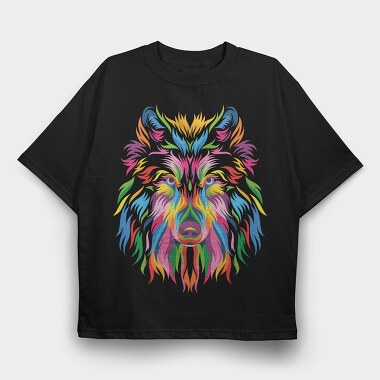Rainbow Dog Face, Tricou Oversize Barbati (Unisex)