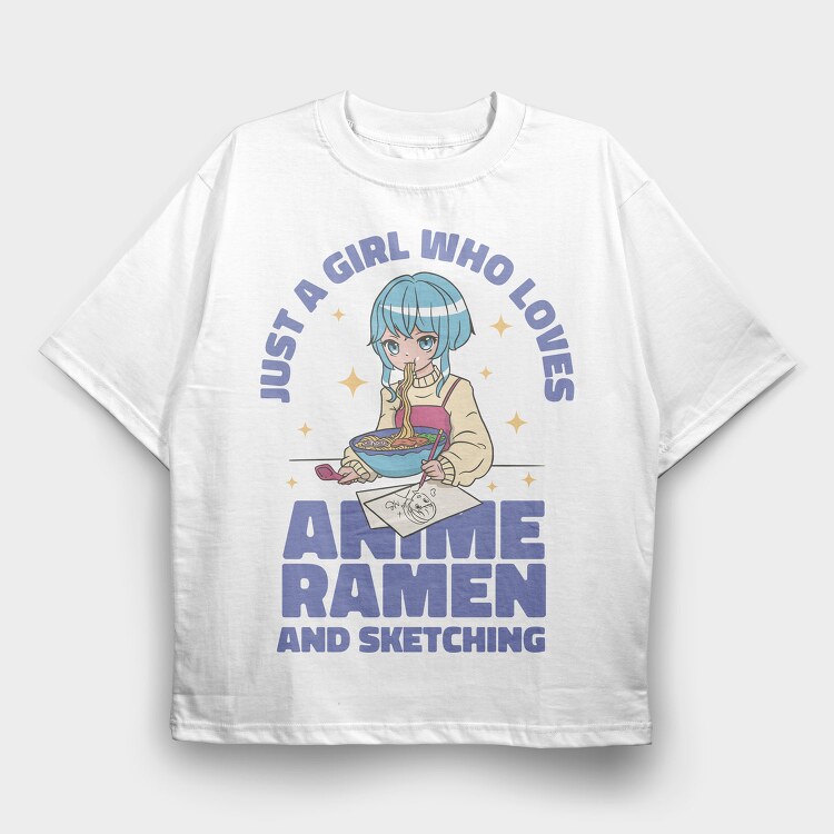 Ramen Sketch Girl, Tricou Oversize Barbati (Unisex)
