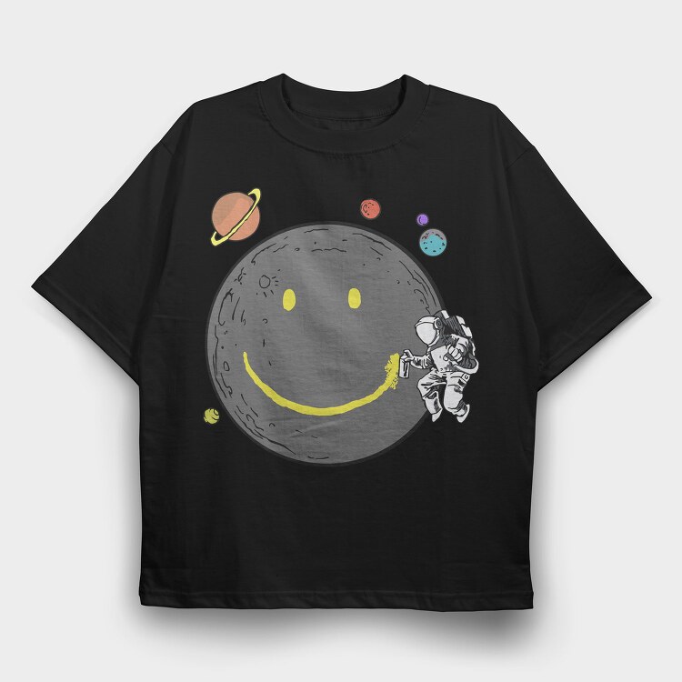 Space Smiley Astronaut, Tricou Oversize Barbati (Unisex)