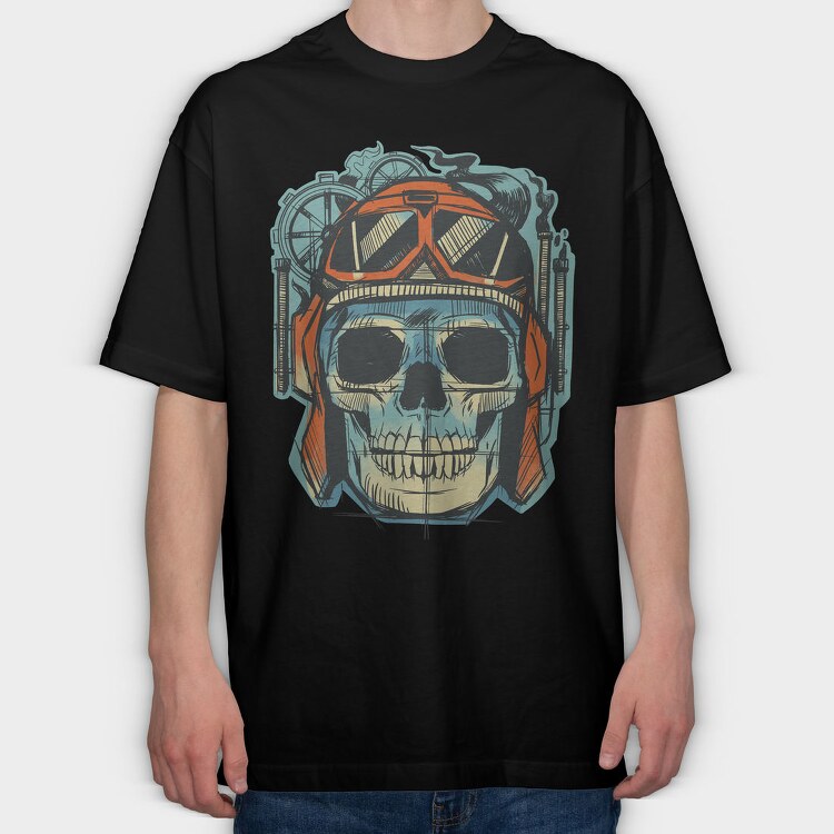 Skull Aviator Goggles, Tricou Oversize Barbati (Unisex)