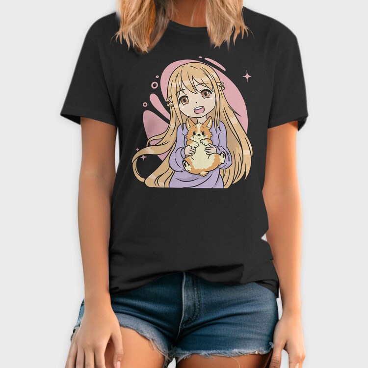 Kawaii Girl Corgi, Tricou Barbati (Unisex)