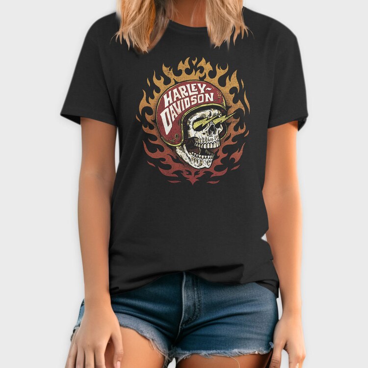 Harley Davidson Flaming Skull, Tricou Barbati (Unisex)
