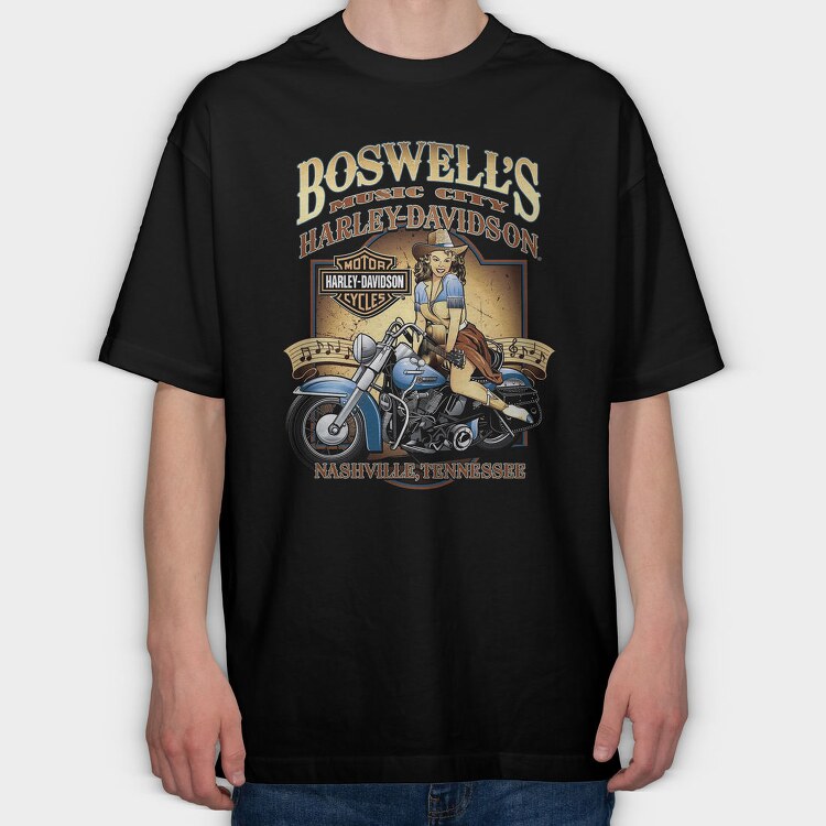 Boswell Music City Biker Girl Nashville, Tricou Oversize Barbati (Unisex)