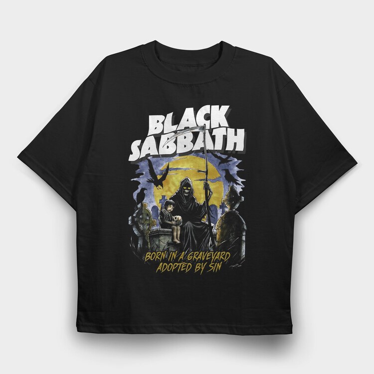 Black Sabbath Graveyard Sin, Tricou Oversize Barbati (Unisex)