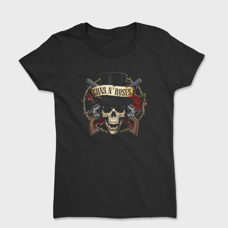 Guns N Roses Skull Top Hat, Tricou Femei