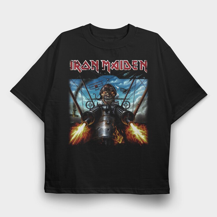 Iron Maiden Robot Face Flames, Tricou Oversize Barbati (Unisex)