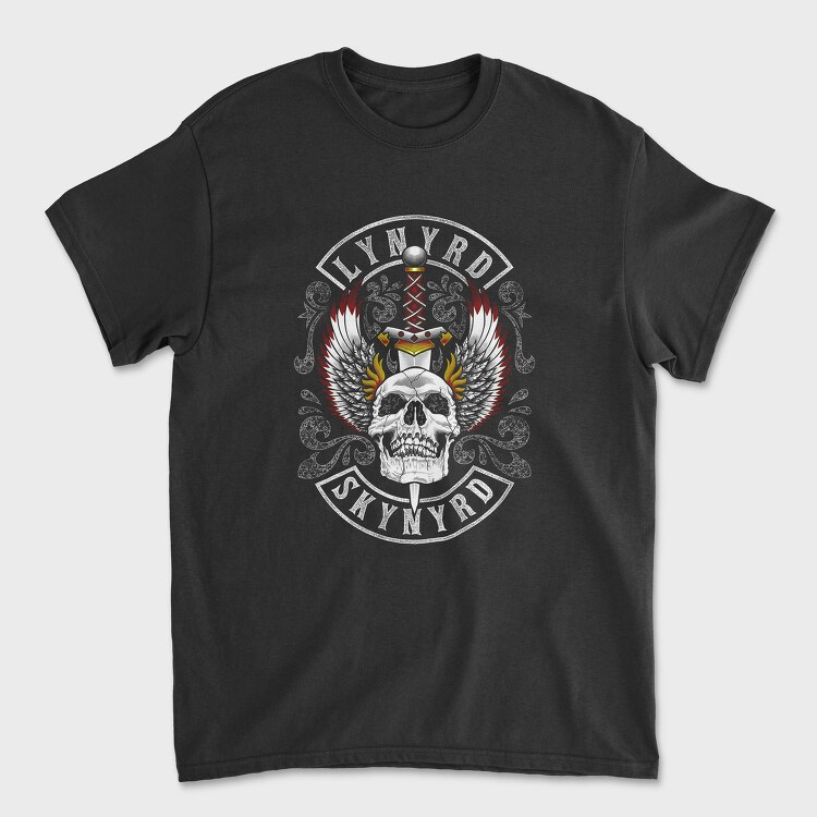 Lynnyrd Skynyrd Flames Flag Skull 2, Tricou Barbati (Unisex)
