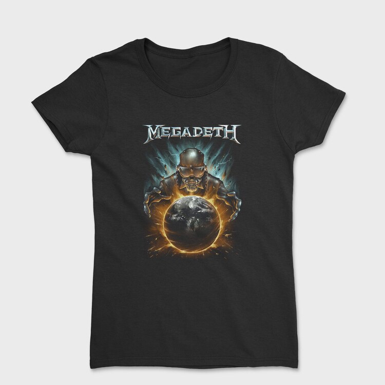 Megadeth Skull Planet Flames, Tricou Femei