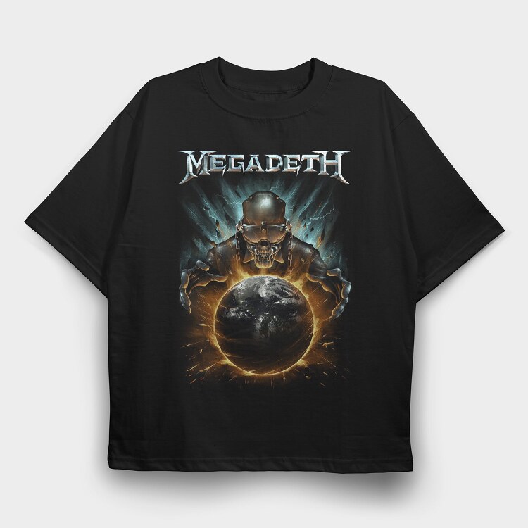 Megadeth Skull Planet Flames, Tricou Oversize Barbati (Unisex)