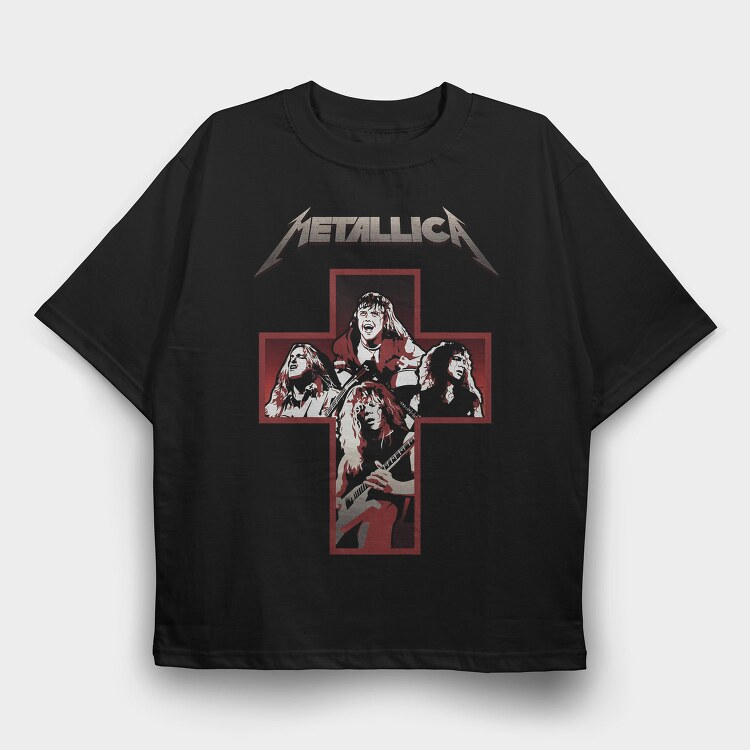 Metallica Cross Red Guitarist, Tricou Oversize Barbati (Unisex)