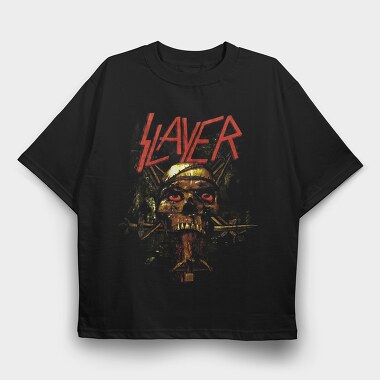 Slayer Skull Flames Crosses 5, Tricou Oversize Barbati (Unisex)