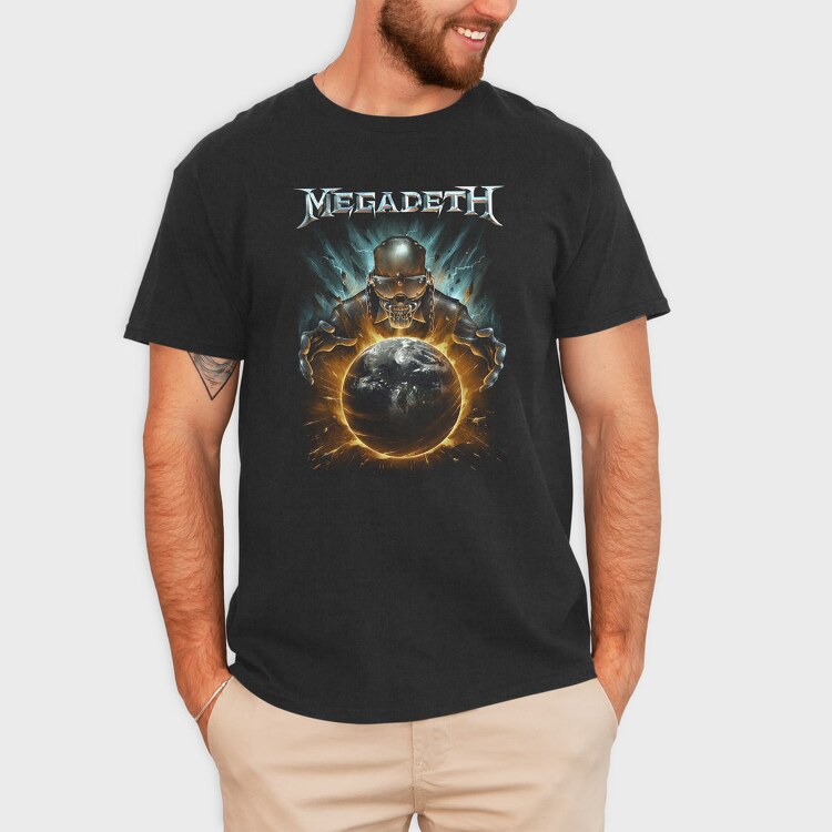 Megadeth Skull Planet Flames, Tricou Barbati (Unisex)