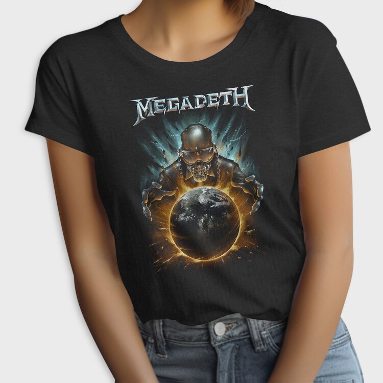 Megadeth Skull Planet Flames, Tricou Femei