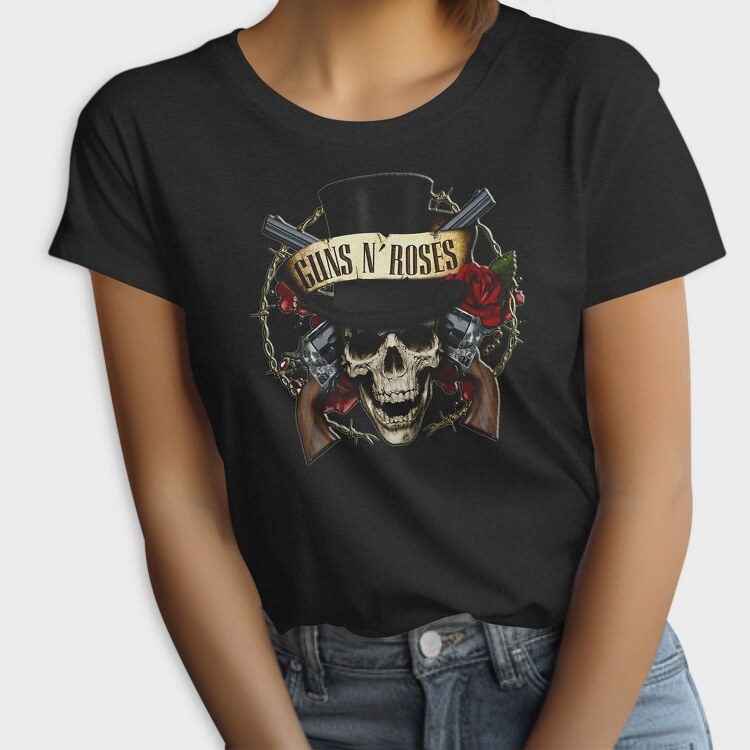 Guns N Roses Skull Top Hat, Tricou Femei