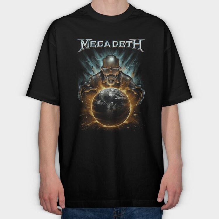 Megadeth Skull Planet Flames, Tricou Oversize Barbati (Unisex)