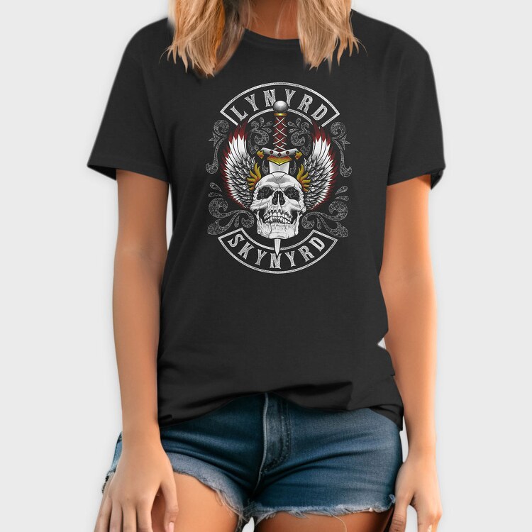 Lynnyrd Skynyrd Flames Flag Skull 2, Tricou Barbati (Unisex)