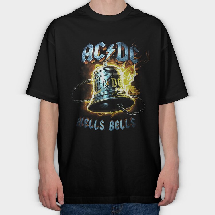 Acdc Bell Flames Eyes, Tricou Oversize Barbati (Unisex)