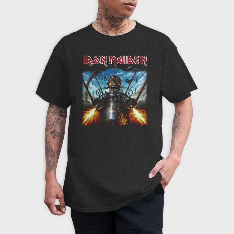 Iron Maiden Robot Face Flames, Tricou Barbati (Unisex)