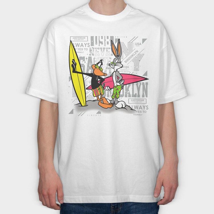 Sylvester Tweety Surfing Brooklyn Urban Art 99, Tricou Oversize Barbati (Unisex)