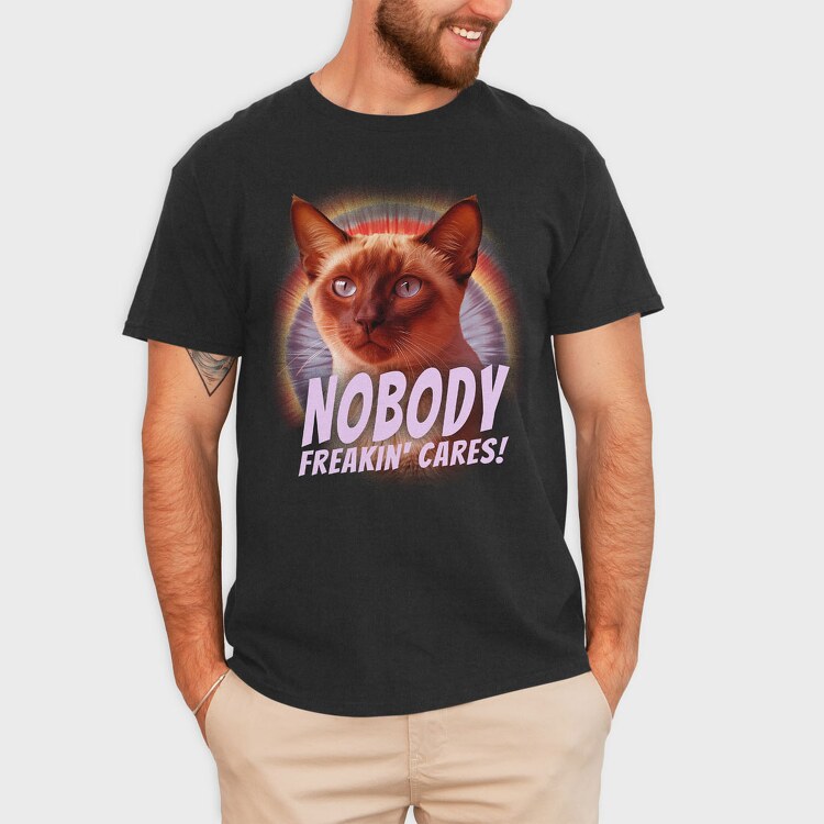 Cat Nobody Freakin Cares, Tricou Barbati (Unisex)